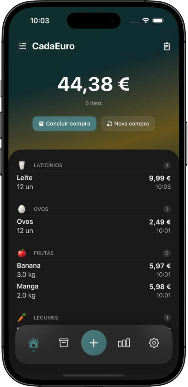 CadaEuro - Ecrã principal